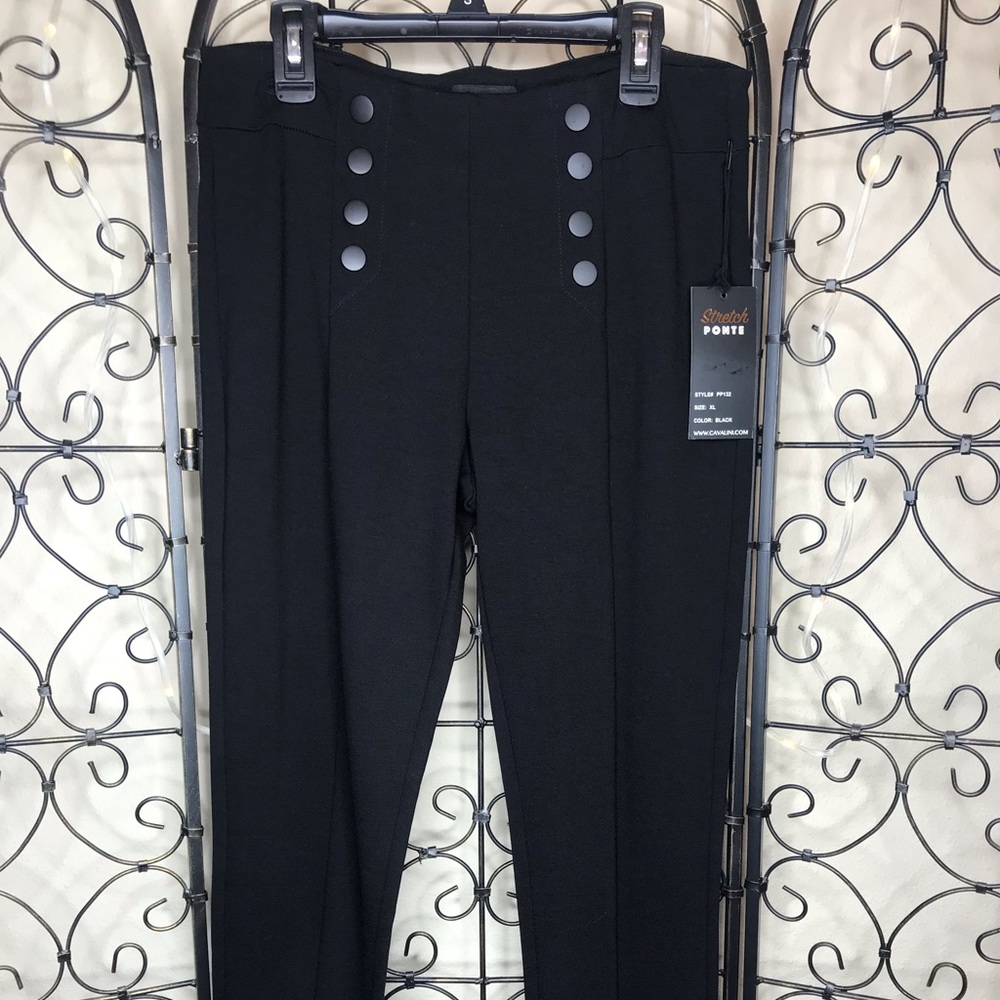 High waisted stretch dress pants with faux buttons